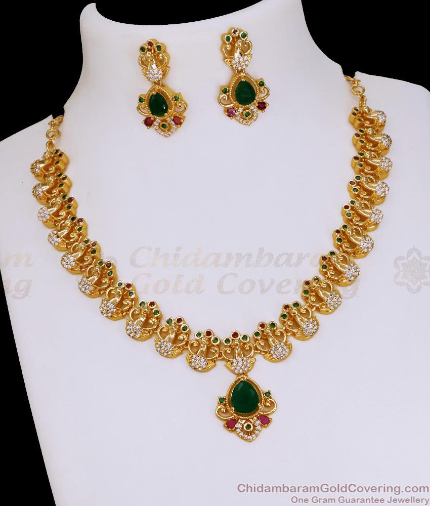 Pure Gold Tone Peacock Design Necklace Earring Combo Design Online NCKN4074