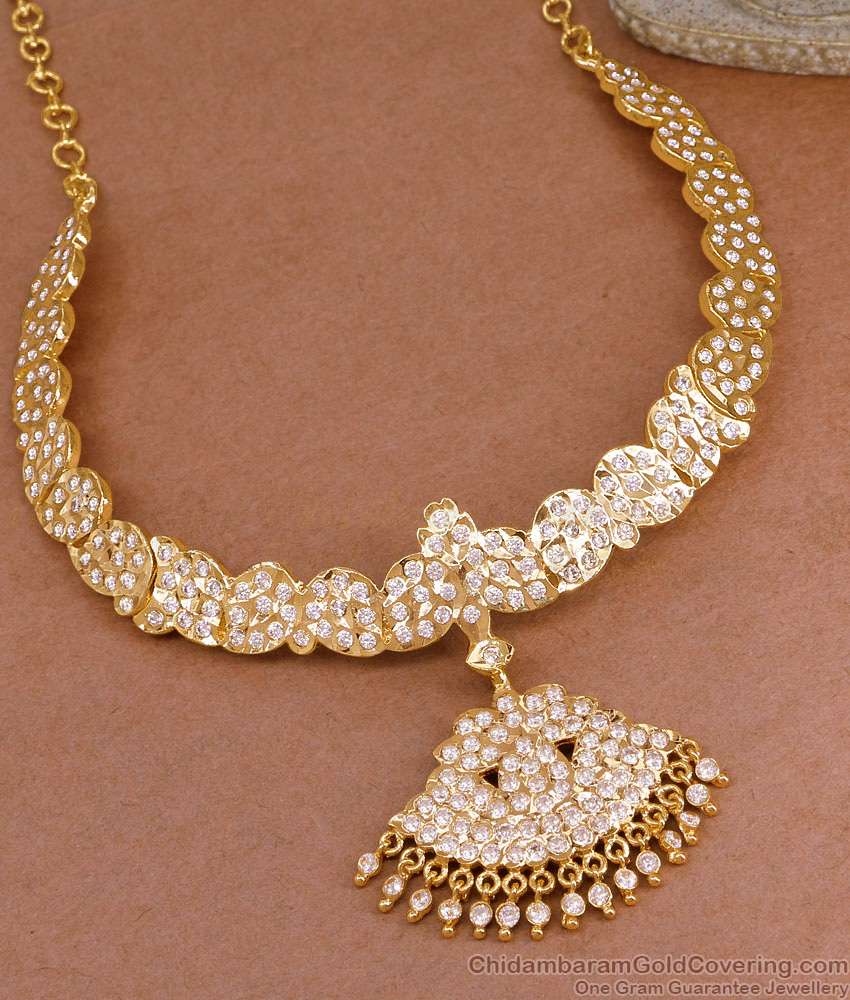 Full White Stone Bridal Impon Choker Necklace Five Metal Jewelry NCKN4075 Full White Stone Bridal Impon Choker Necklace Five Metal Jewelry NCKN4075