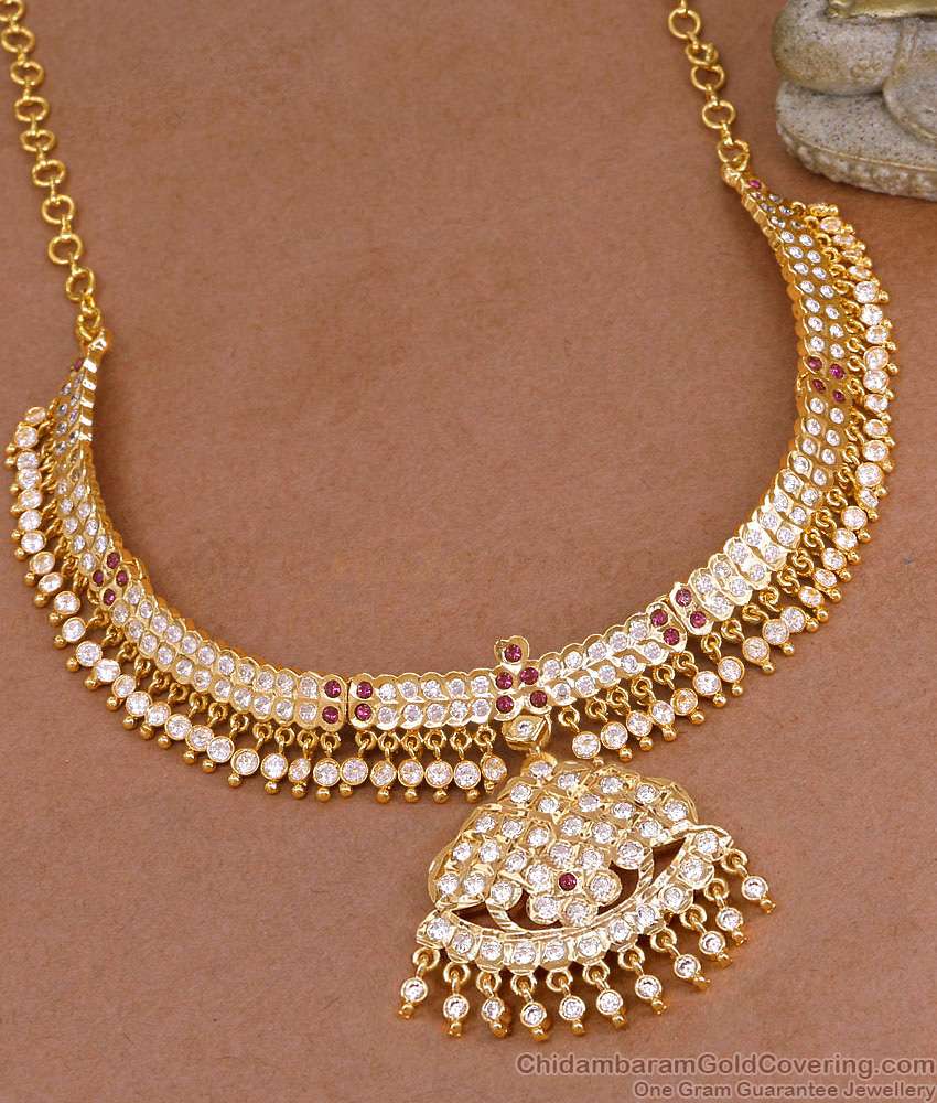 Luxurious 5 Metal Ruby White Stone Bridal Choker Necklace For Women NCKN4077 Luxurious 5 Metal Ruby White Stone Bridal Choker Necklace For Women NCKN4077