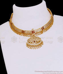 Luxurious 5 Metal Ruby White Stone Bridal Choker Necklace For Women NCKN4077 Luxurious 5 Metal Ruby White Stone Bridal Choker Necklace For Women NCKN4077