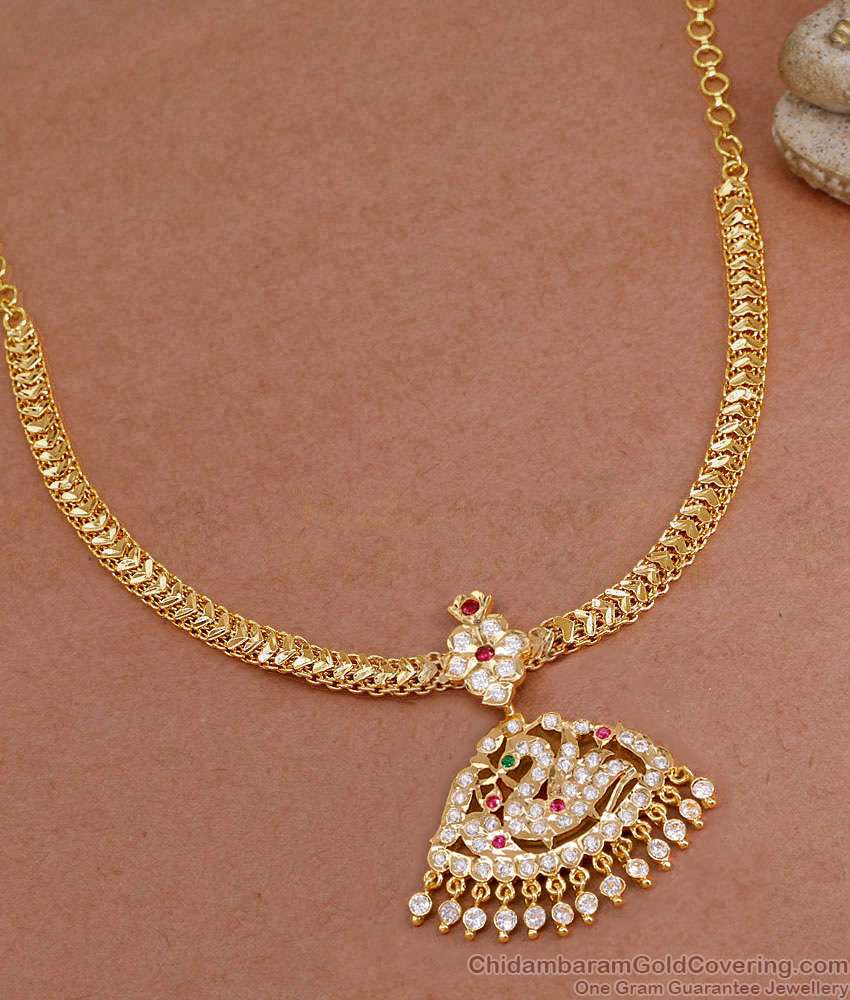 Bridal Wear Swan Design Impon Gold Necklace With Stone Online NCKN4080