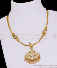 Latest Impon Gold Plated White Stone Attigai Bridal Necklace Design NCKN4083 Latest Impon Gold Plated White Stone Attigai Bridal Necklace Design NCKN4083