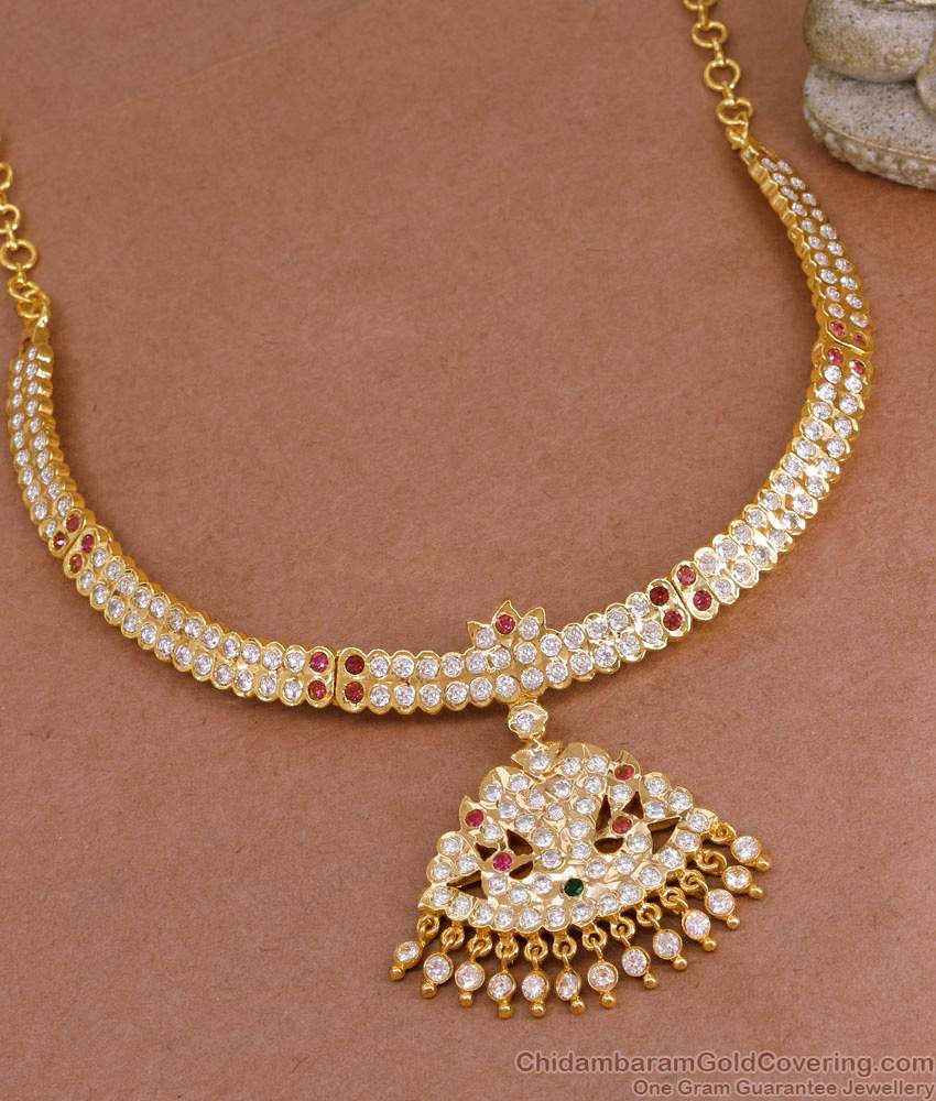 Beautiful Double Line Peacock Attigai Impon Choker With Stone For Brides NCKN4088 Beautiful Double Line Peacock Attigai Impon Choker With Stone For Brides NCKN4088