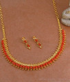 Latest Kerala Pattern Coral Necklace Earring 1 Gram Gold Jewelry NCKN4093 Latest Kerala Pattern Coral Necklace Earring 1 Gram Gold Jewelry NCKN4093
