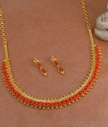 Latest Kerala Pattern Coral Necklace Earring 1 Gram Gold Jewelry NCKN4093