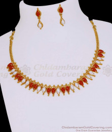 Elegant Light Weight Gold Plated Coral Necklace Pearl Bridal Set NCKN4094 Elegant Light Weight Gold Plated Coral Necklace Pearl Bridal Set NCKN4094