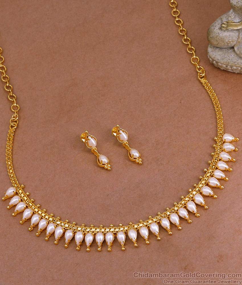 Classic Pearl Mullaipoo Gold Imitation Necklace Design For Bridal Wear NCKN4095 Classic Pearl Mullaipoo Gold Imitation Necklace Design For Bridal Wear NCKN4095