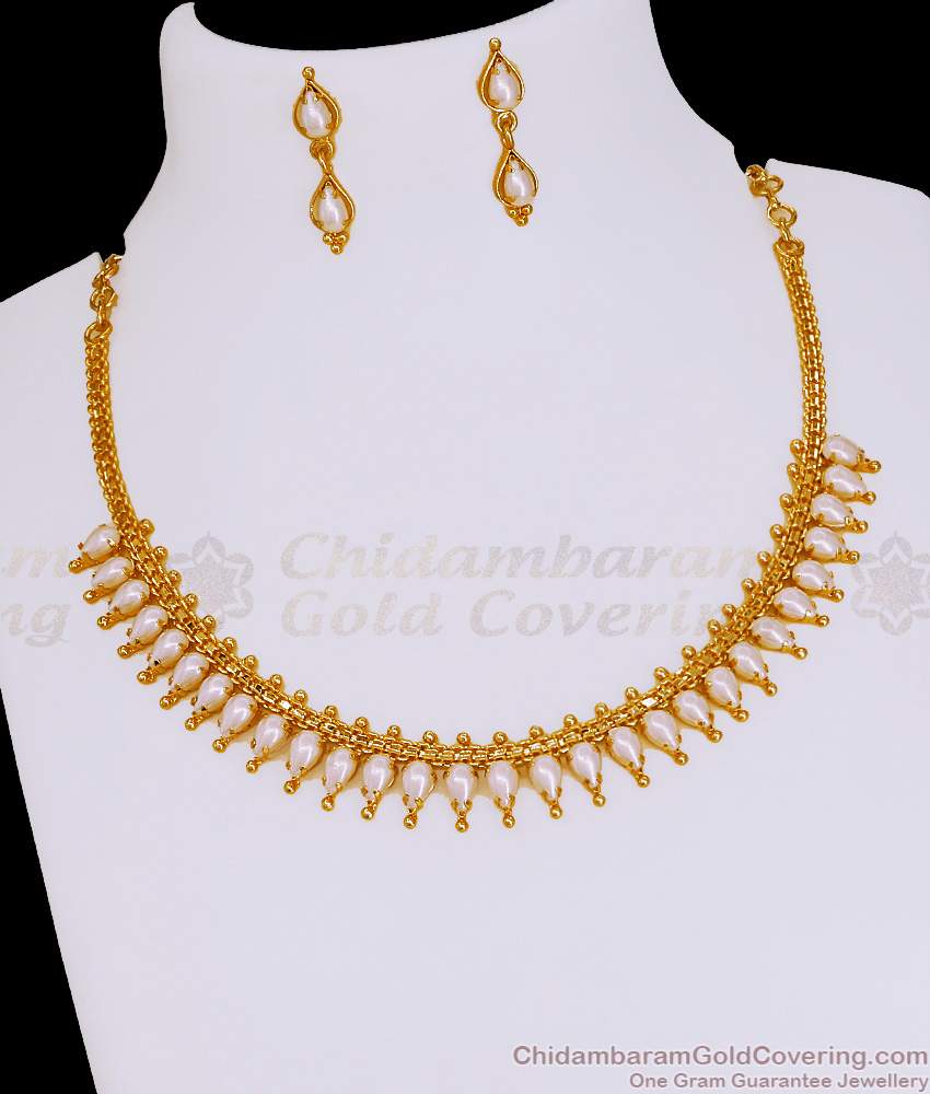 Classic Pearl Mullaipoo Gold Imitation Necklace Design For Bridal Wear NCKN4095 Classic Pearl Mullaipoo Gold Imitation Necklace Design For Bridal Wear NCKN4095