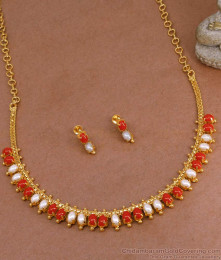 Buy Micro Gold Polish Kerala Necklace Pearl Design For Wedding NCKN4096 Buy Micro Gold Polish Kerala Necklace Pearl Design For Wedding NCKN4096