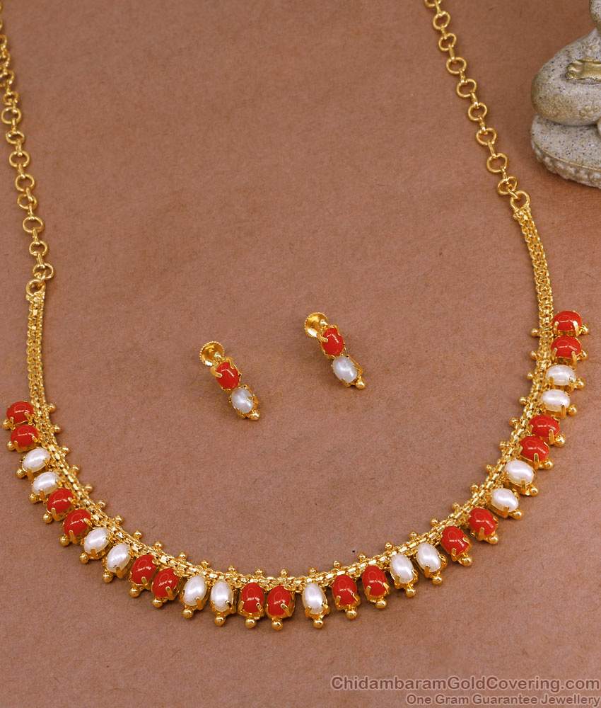 Buy Micro Gold Polish Kerala Necklace Pearl Design For Wedding NCKN4096 Buy Micro Gold Polish Kerala Necklace Pearl Design For Wedding NCKN4096