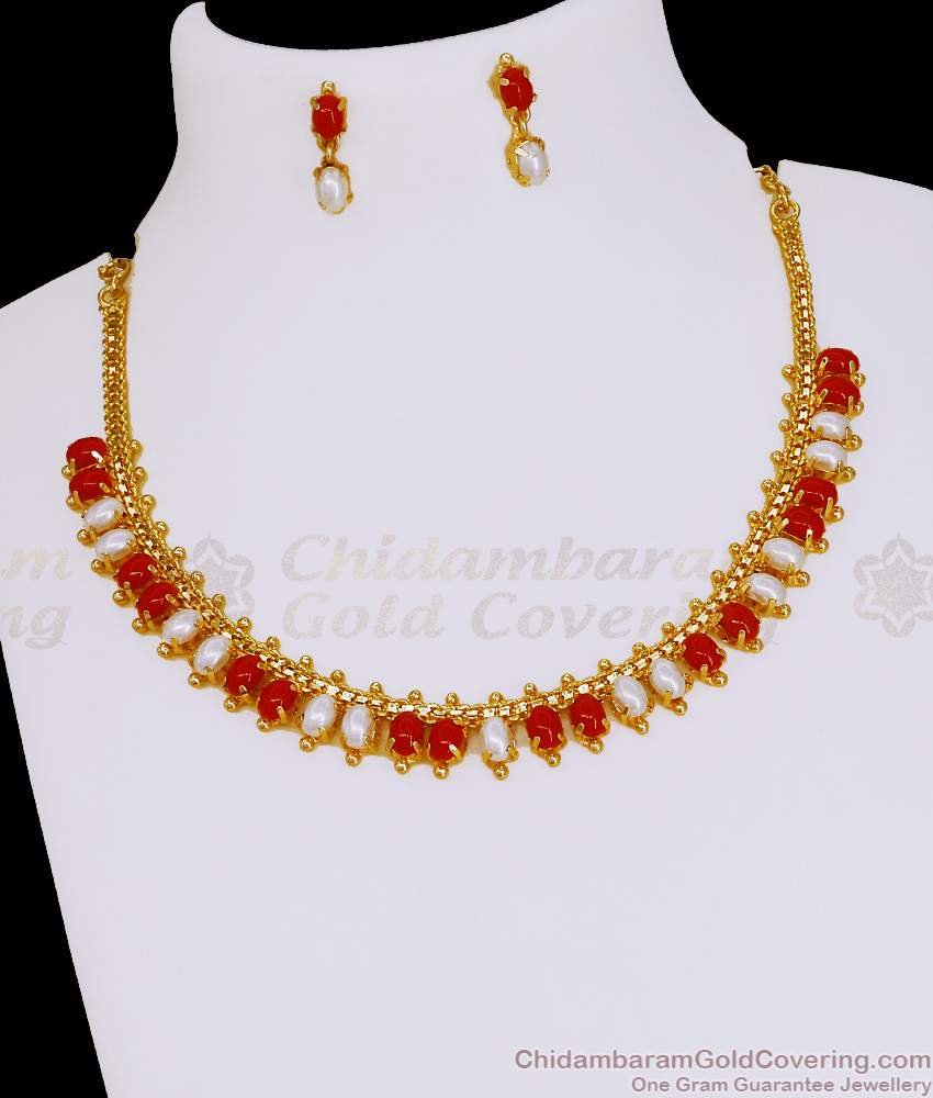 Buy Micro Gold Polish Kerala Necklace Pearl Design For Wedding NCKN4096 Buy Micro Gold Polish Kerala Necklace Pearl Design For Wedding NCKN4096