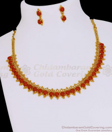High Quality Red Coral Stone Gold Imitation Necklace Combo Set Online NCKN4097