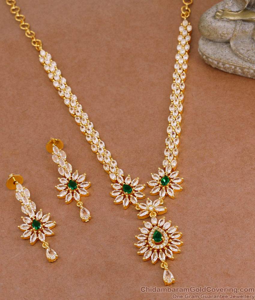 Glittering American Diamond Emerald Stone Necklace Earring Wedding Jewelry Set NCKN4101 Glittering American Diamond Emerald Stone Necklace Earring Wedding Jewelry Set NCKN4101