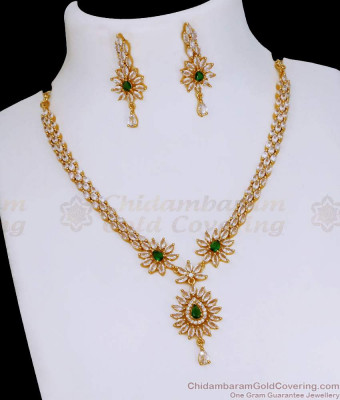 Glittering American Diamond Emerald Stone Necklace Earring Wedding Jewelry Set NCKN4101