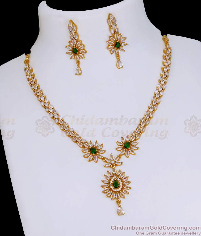 Glittering American Diamond Emerald Stone Necklace Earring Wedding Jewelry Set NCKN4101 Glittering American Diamond Emerald Stone Necklace Earring Wedding Jewelry Set NCKN4101