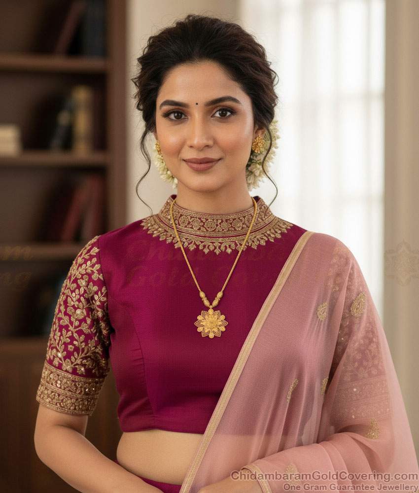 Trendy One Gram Gold Plain Floral Design Necklace Collections Online NCKN4102 Trendy One Gram Gold Plain Floral Design Necklace Collections Online NCKN4102