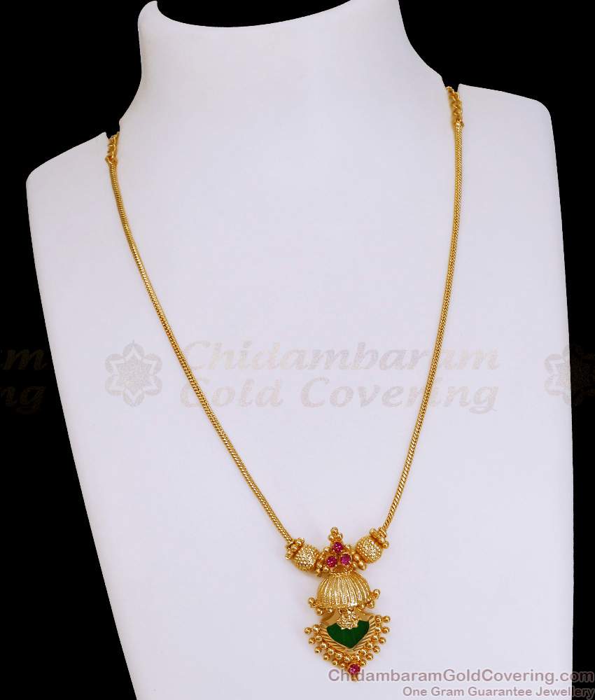 Traditional Single Palakka Stone Gold Plated Necklace Shop Online NCKN4108 Traditional Single Palakka Stone Gold Plated Necklace Shop Online NCKN4108