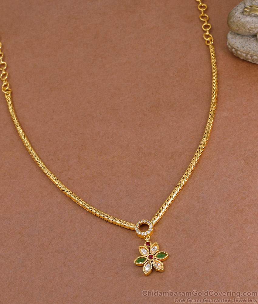 Light Weight Gold Imitation Small Floral Pendant Necklace With Stone NCKN4109 Light Weight Gold Imitation Small Floral Pendant Necklace With Stone NCKN4109