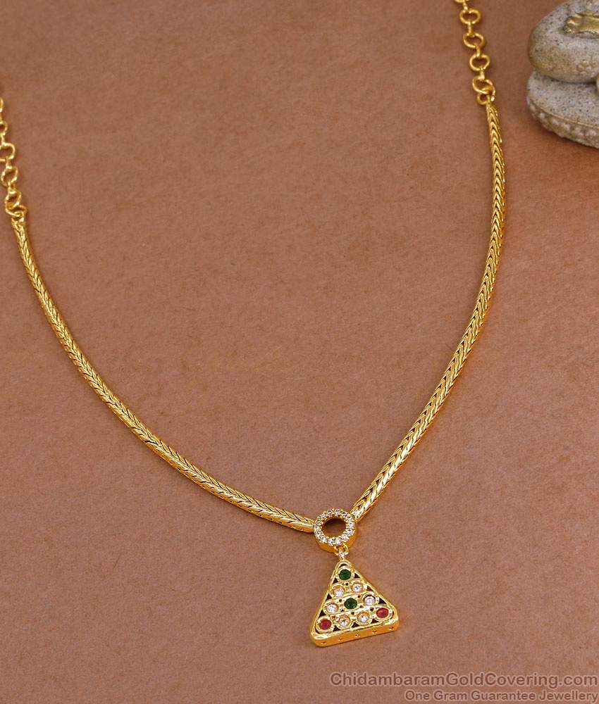 New Arrival Triangle Shaped Ad Stone Gold Necklace For College Wear NCKN4110 New Arrival Triangle Shaped Ad Stone Gold Necklace For College Wear NCKN4110
