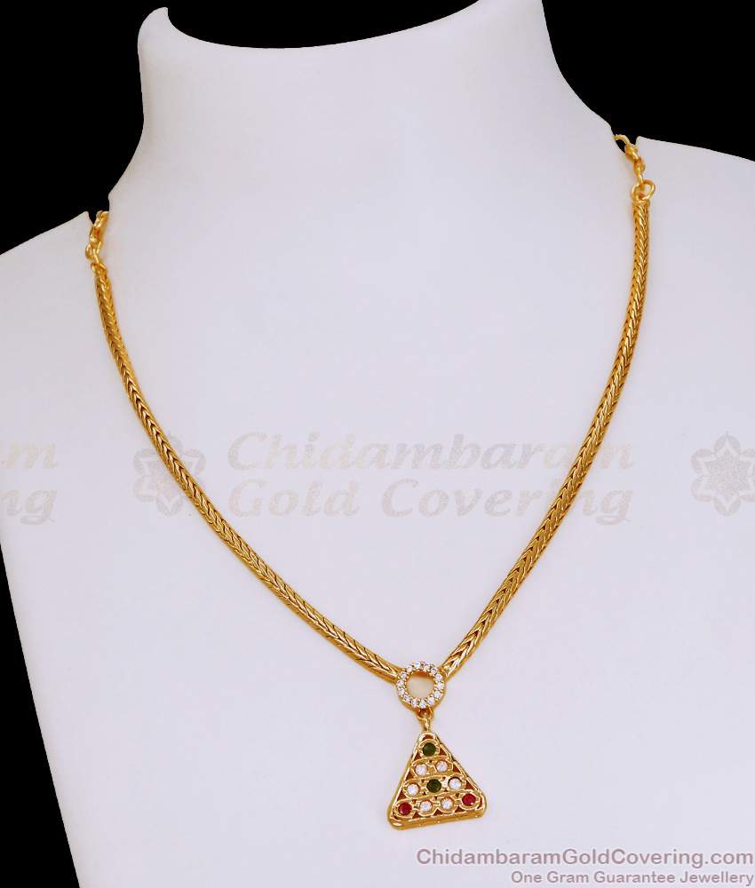 New Arrival Triangle Shaped Ad Stone Gold Necklace For College Wear NCKN4110 New Arrival Triangle Shaped Ad Stone Gold Necklace For College Wear NCKN4110