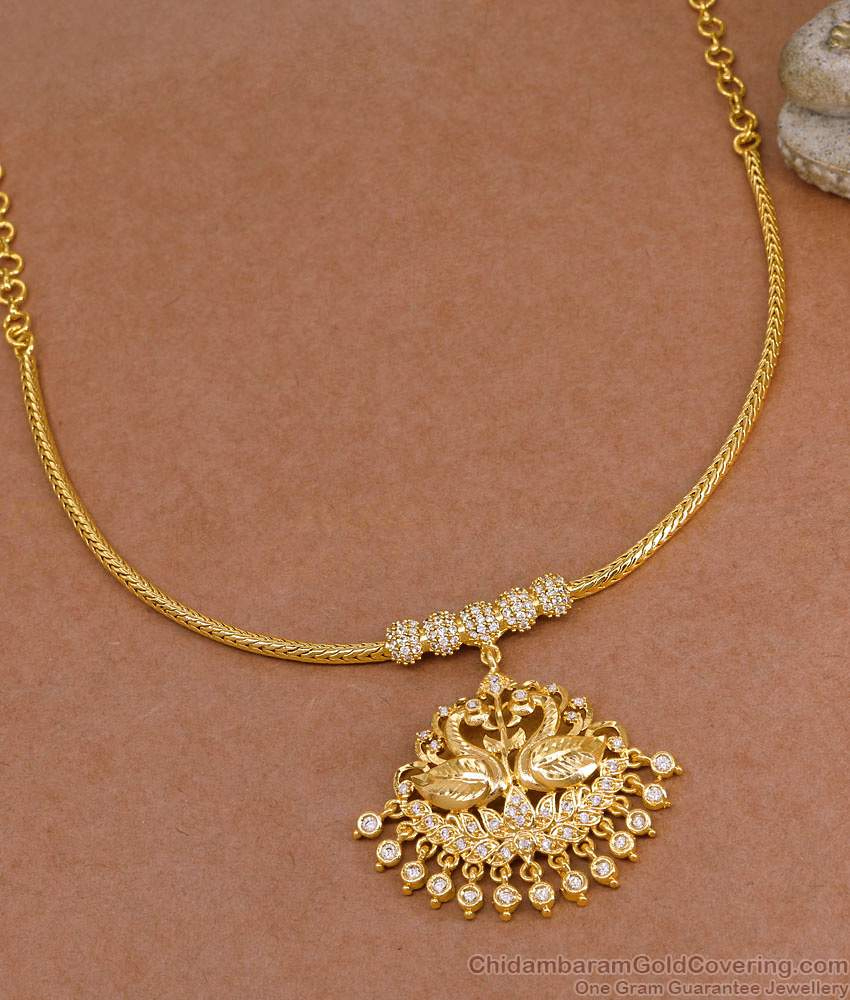 Swa Gold Model Stylish White Stone Dual Swan Gold Necklace Guaranteed Jewelry NCKN4111