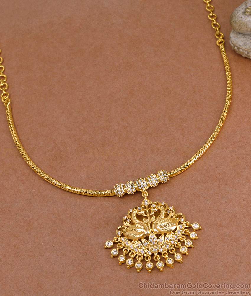 Stylish White Stone Dual Swan Gold Necklace Guaranteed Jewelry NCKN4111 Stylish White Stone Dual Swan Gold Necklace Guaranteed Jewelry NCKN4111