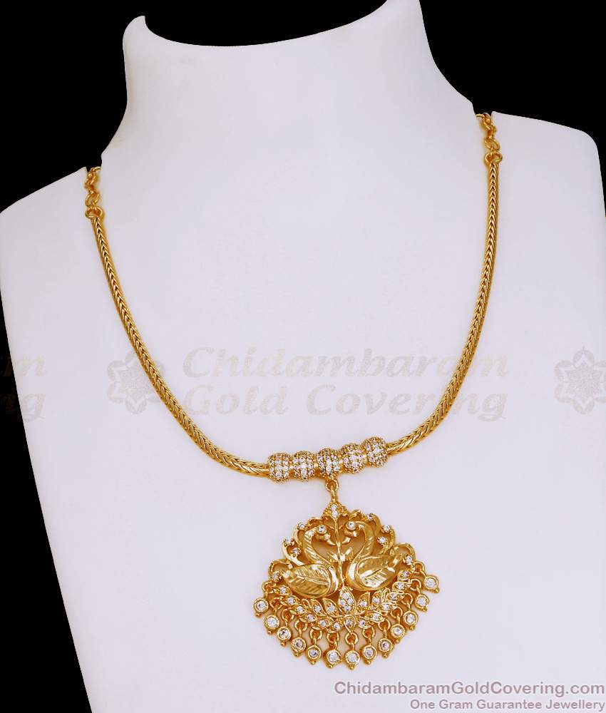 Stylish White Stone Dual Swan Gold Necklace Guaranteed Jewelry NCKN4111 Stylish White Stone Dual Swan Gold Necklace Guaranteed Jewelry NCKN4111