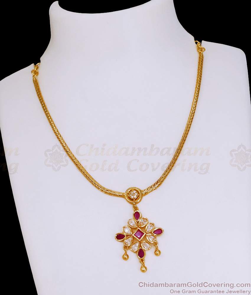 Pure Gold Tone Kodi Chain Ruby White Stone Pendant Necklace NCKN4113 Pure Gold Tone Kodi Chain Ruby White Stone Pendant Necklace NCKN4113