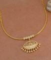 Bridal Wear One Gram Gold Necklace White Stone Lotus Design NCKN4116 Bridal Wear One Gram Gold Necklace White Stone Lotus Design NCKN4116