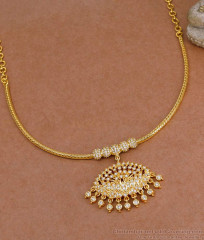 Bridal Wear One Gram Gold Necklace White Stone Lotus Design NCKN4116 Bridal Wear One Gram Gold Necklace White Stone Lotus Design NCKN4116