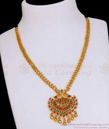 High Quality Micro Gold Polish Peacock Necklace Ruby Green Stone Design NCKN4117