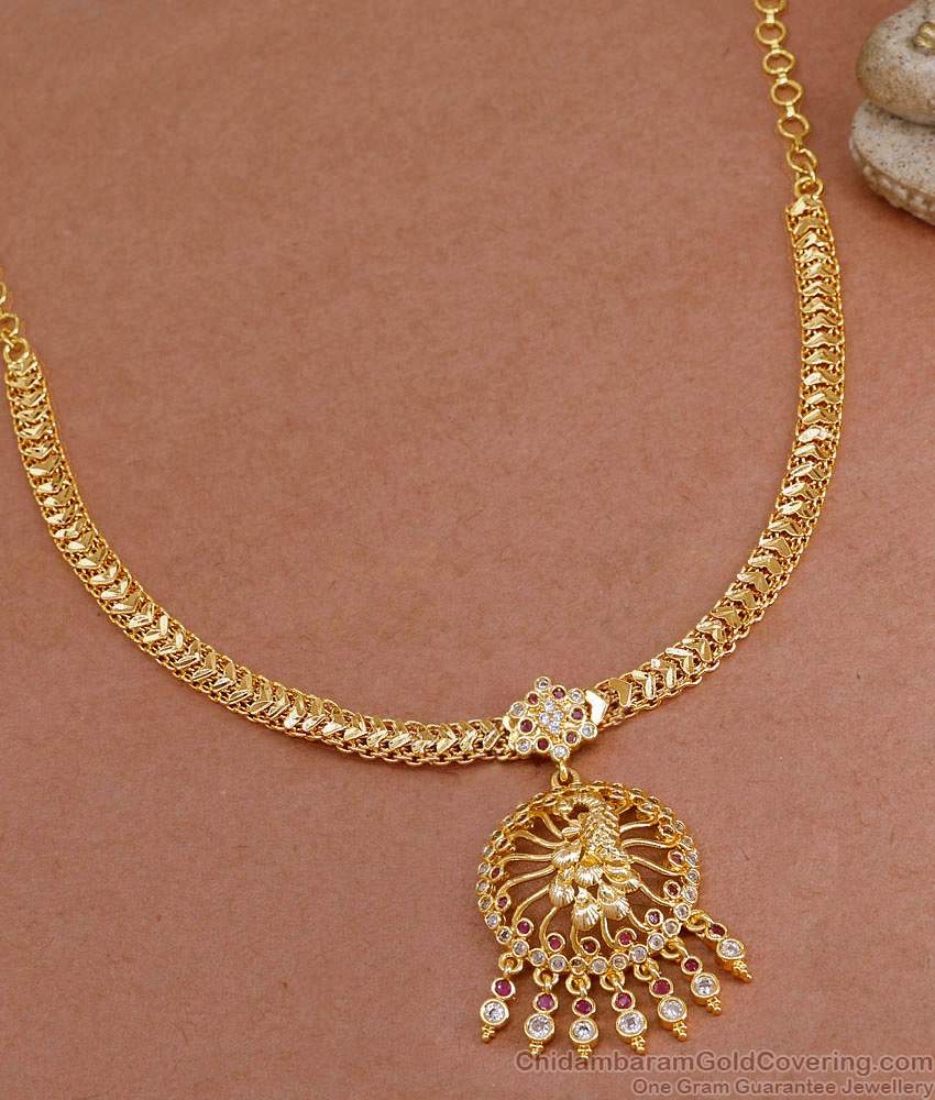 Real Gold Look Heart Shaped Necklace Ruby White Peacock Design NCKN4118 Real Gold Look Heart Shaped Necklace Ruby White Peacock Design NCKN4118