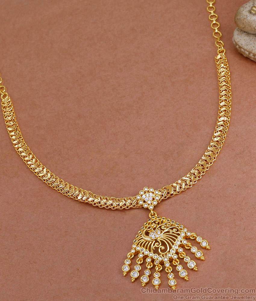 New Model Full White Stone Peacock Necklace Gold Attigai Necklace NCKN4120 New Model Full White Stone Peacock Necklace Gold Attigai Necklace NCKN4120