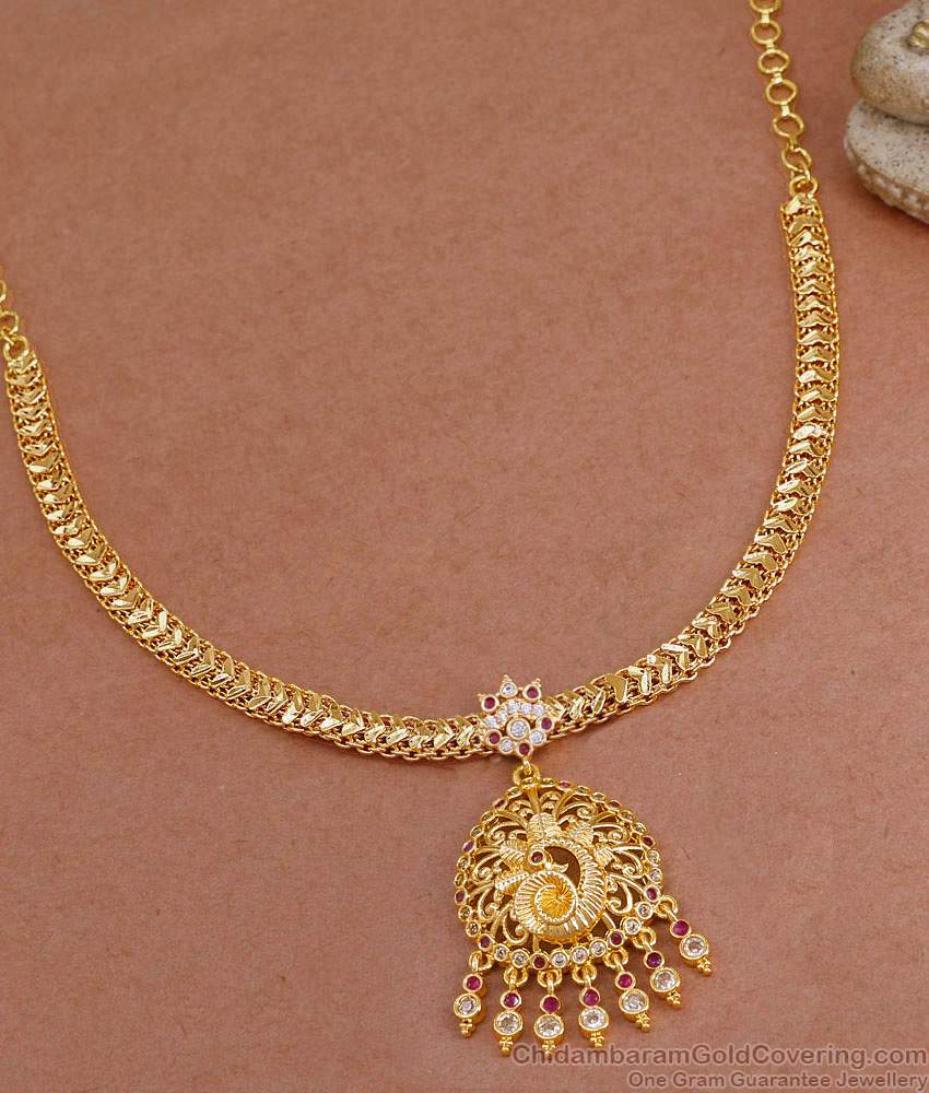 Beautiful Ruby White Stone Micro Gold Plated Necklace Peacock Design NCKN4122 Beautiful Ruby White Stone Micro Gold Plated Necklace Peacock Design NCKN4122