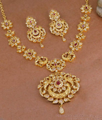 Classic Micro Gold Plated Peacock Necklace Set With Ruby White Stone NCKN4124 Classic Micro Gold Plated Peacock Necklace Set With Ruby White Stone NCKN4124