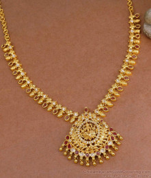 Elegant Ruby White Stone Lakshmi Necklace Gold Imitation Jewelry NCKN4125