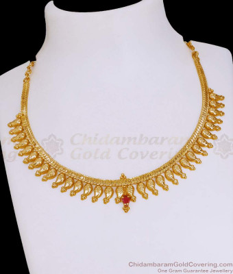 Light Weight One Gram Gold Ruby Stone Mango Necklace Design For Wedding NCKN4137