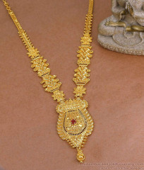 Latest Bridal Wear One Gram Gold Necklace Single Ruby Stone Design NCKN4142 Latest Bridal Wear One Gram Gold Necklace Single Ruby Stone Design NCKN4142