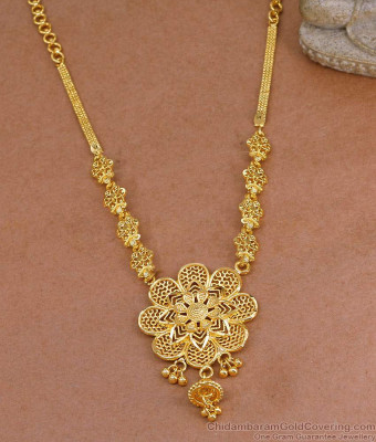 Latest Bridal Wear One Gram Gold Necklace Flower Design Online NCKN4147