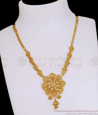 Latest Bridal Wear One Gram Gold Necklace Flower Design Online NCKN4147