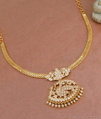 Full White Stone Swan Design Impon Panchaloha Necklace Gold Finish NCKN4150