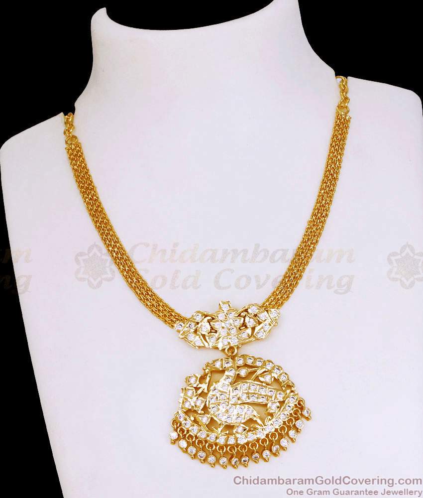 Full White Stone Swan Design Impon Panchaloha Necklace Gold Finish NCKN4150 Full White Stone Swan Design Impon Panchaloha Necklace Gold Finish NCKN4150