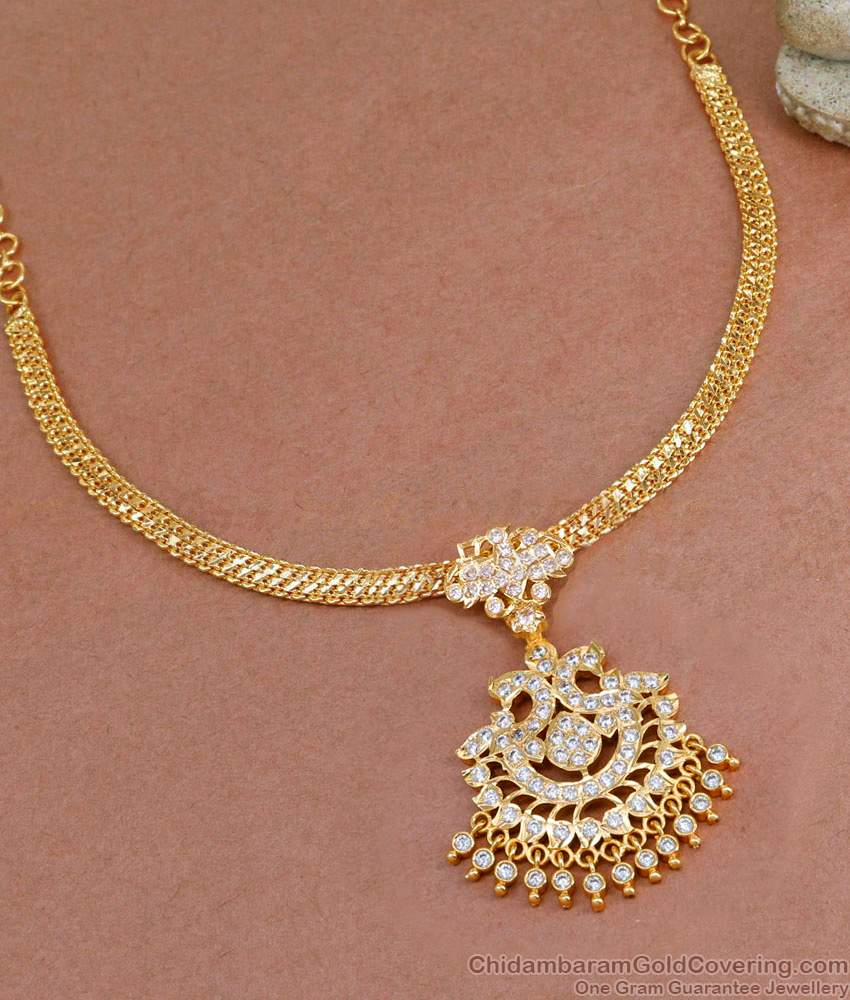 Beautiful Peacock Design White Stone Attigai Impon Necklace Design NCKN4154 Beautiful Peacock Design White Stone Attigai Impon Necklace Design NCKN4154