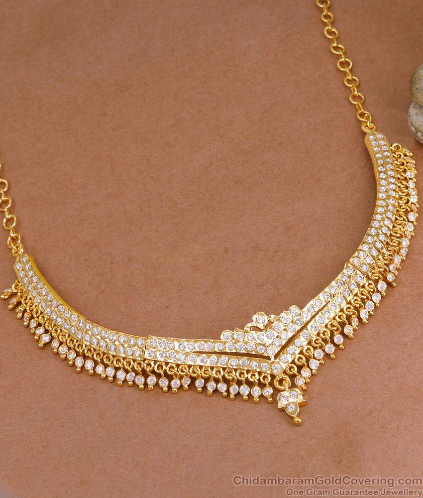 Premium Quality White Stone Impon Choker Necklace For Wedding NCKN4156