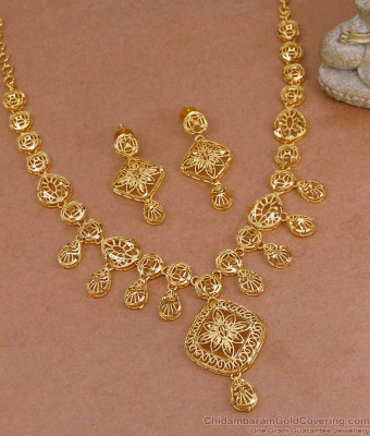 Premium Quality 2 Gram Gold Bridal Necklace Forming Jewelry Set NCKN4163