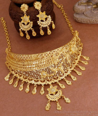Grand Brdal Wear Gold Plated Choker Necklace Set Bengali Design NCKN4164 Grand Brdal Wear Gold Plated Choker Necklace Set Bengali Design NCKN4164