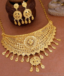 Beautiful Two Gram Gold Bridal Choker Necklace Floral Design For Women NCKN4166