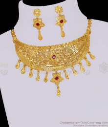 Premium Quality 2 Gram Gold Small Cute Choker Design Ruby Stone NCKN4168