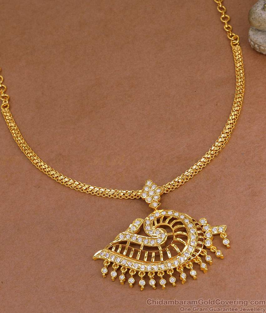 Traditional One Gram Gold Vishnu Sangu Necklace White Stone Design NCKN4170 Traditional One Gram Gold Vishnu Sangu Necklace White Stone Design NCKN4170