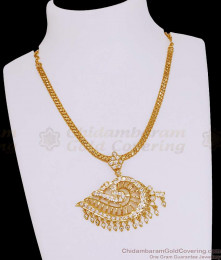 Traditional One Gram Gold Vishnu Sangu Necklace White Stone Design NCKN4170